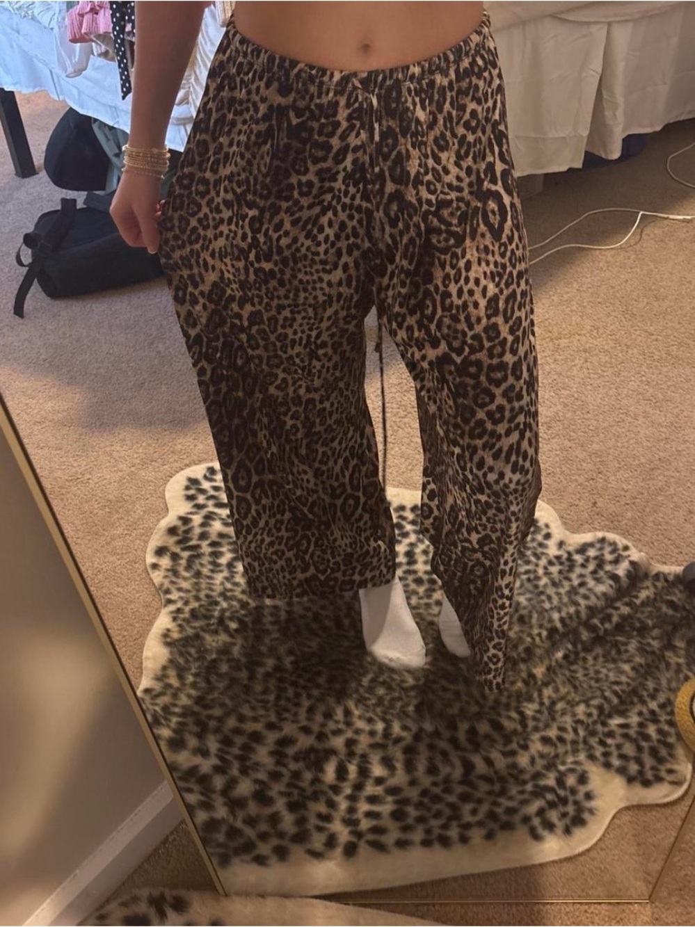 Zara Animal Print Drawstring Pants - Brown & Black